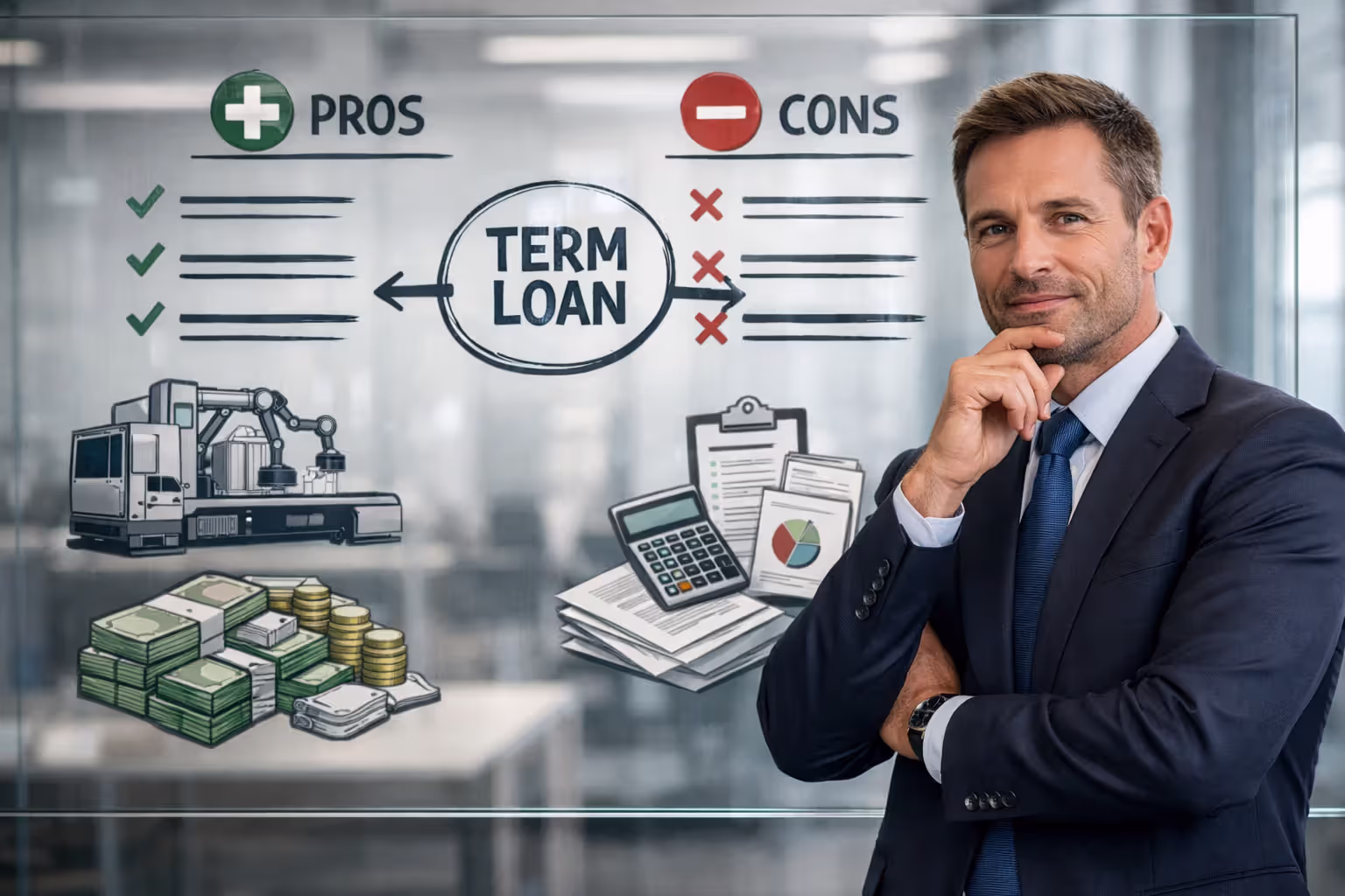 Business owner comparing pros and cons of a term loan