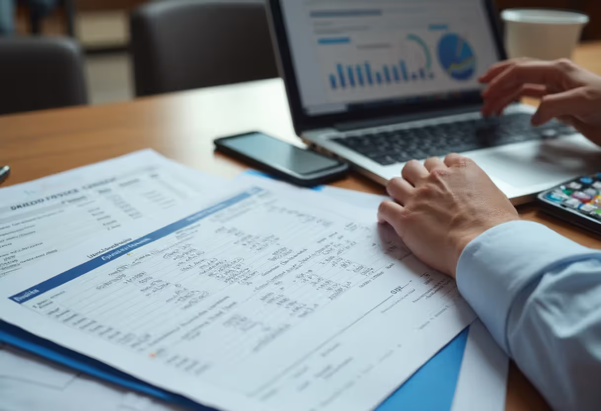 Business owner reviewing revenue, credit, and cash flow metrics for an unsecured loan