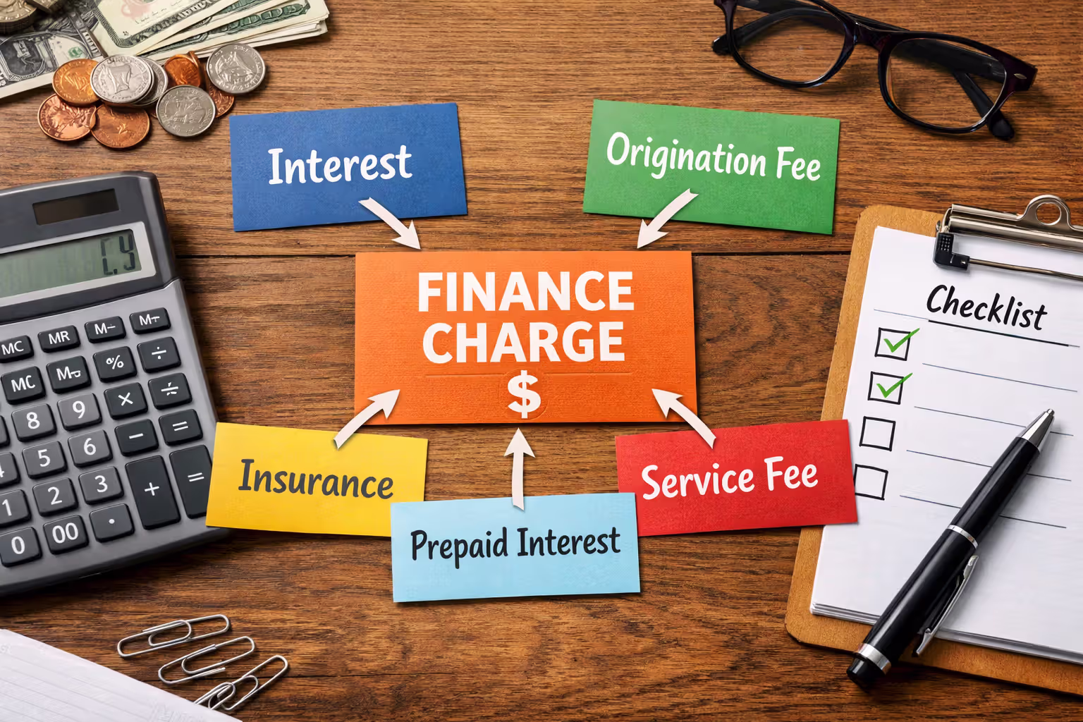 Financial cost breakdown with interest, fees, and insurance components