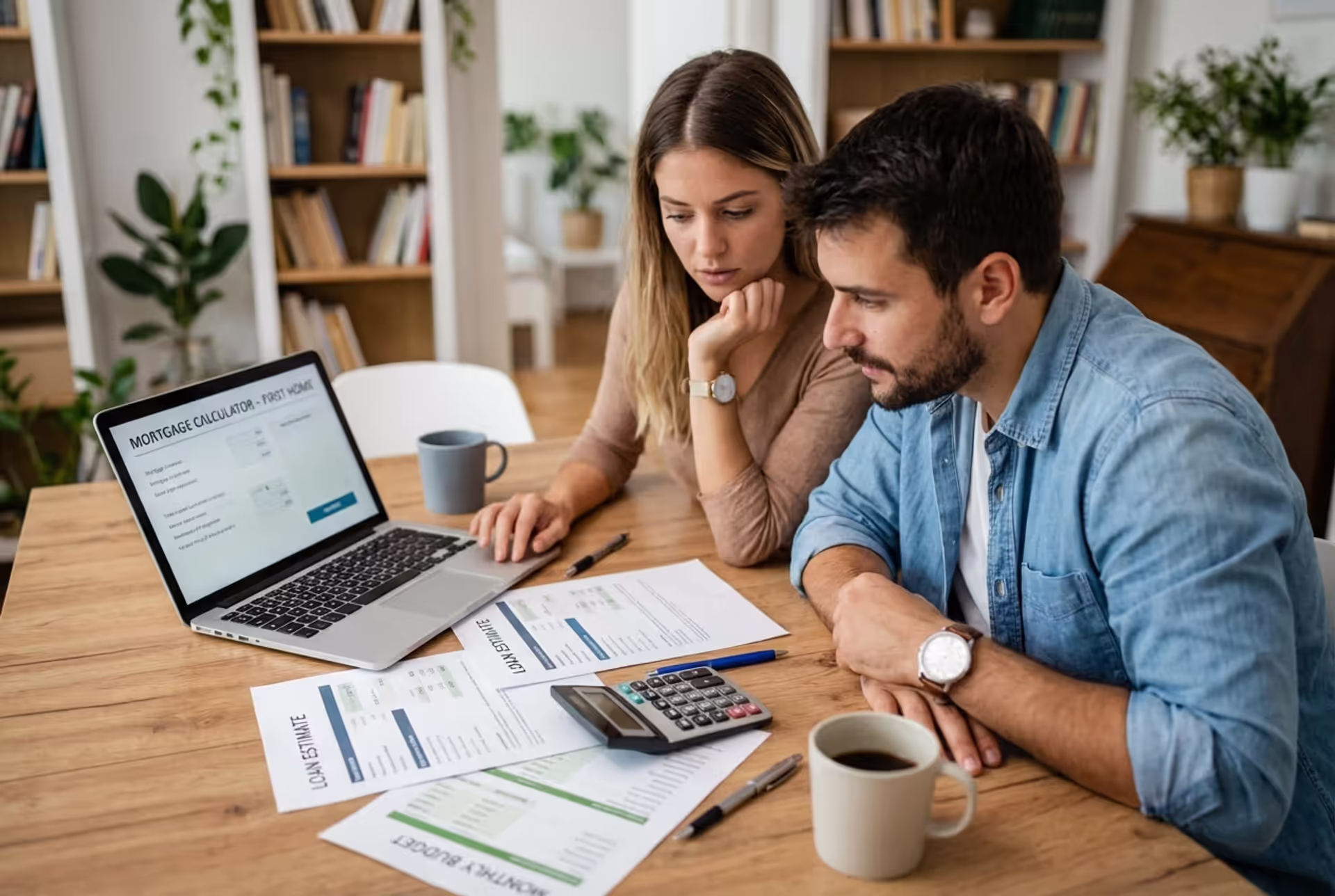 First-time homebuyer reviewing FHA mortgage paperwork with a lender