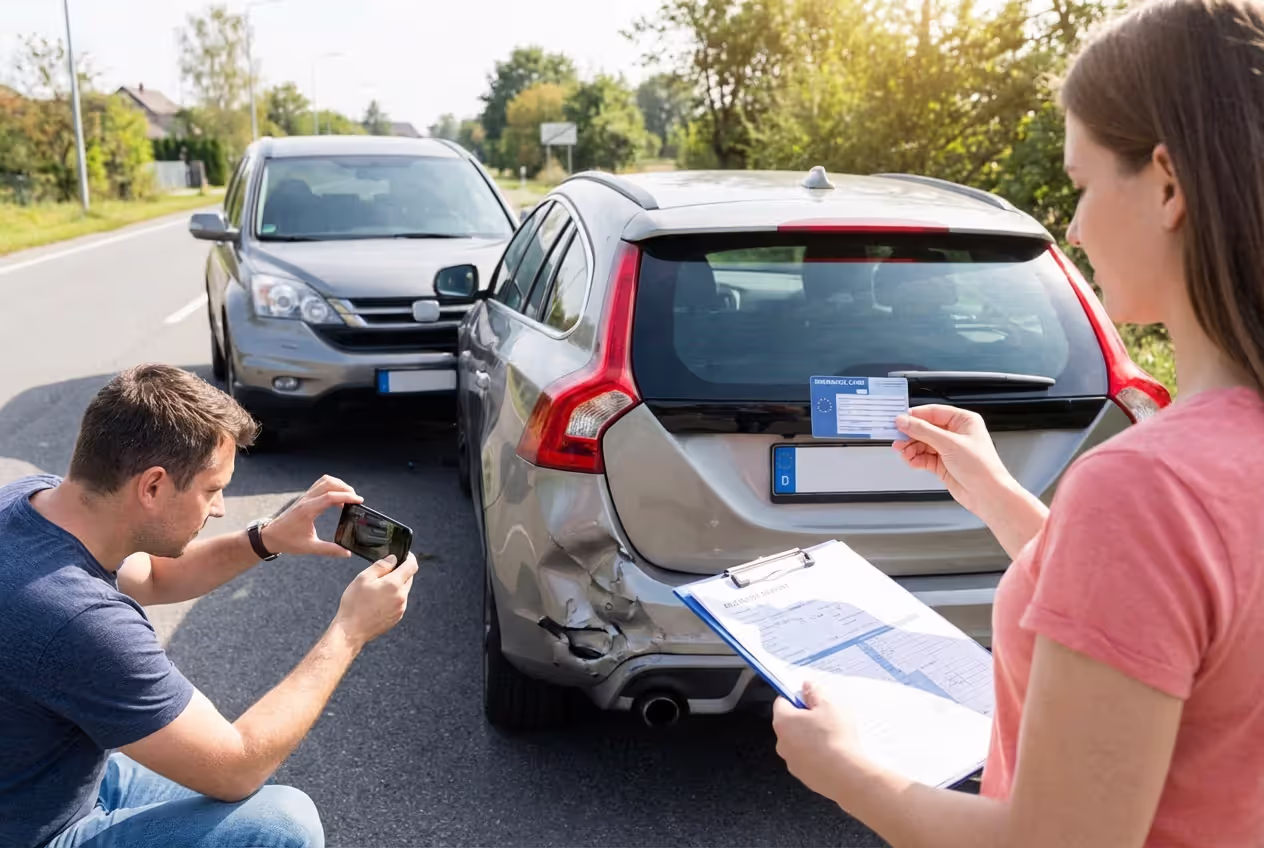 Driver photographing minor car accident damage for an insurance claim
