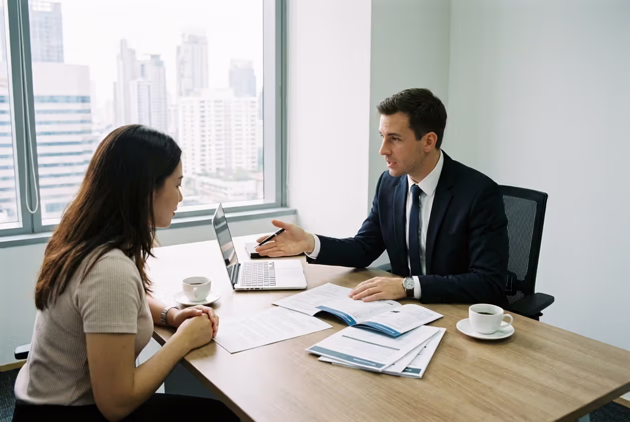 Client discussing umbrella insurance with agent