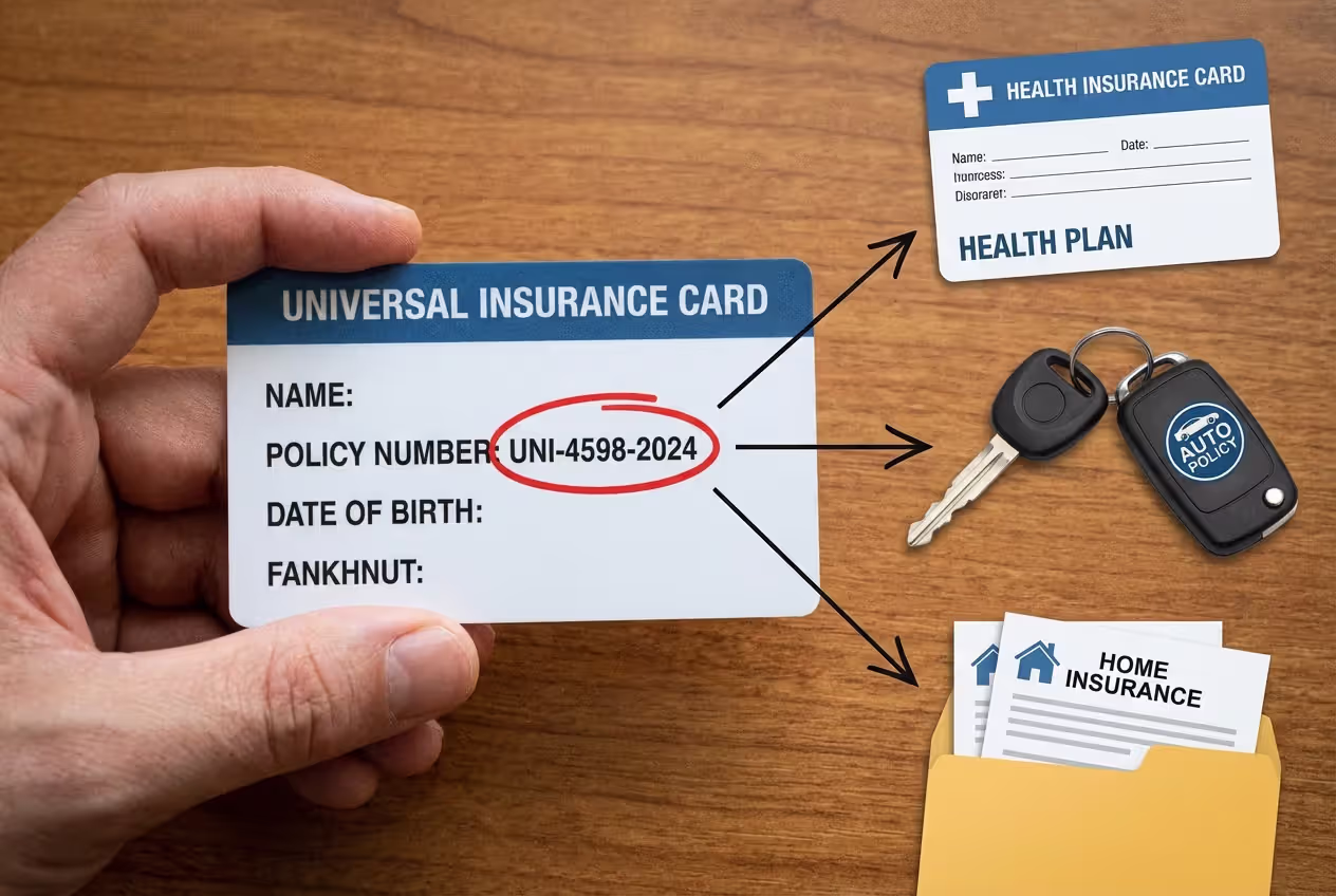 Close-up of an insurance card with highlighted policy number for different coverage types