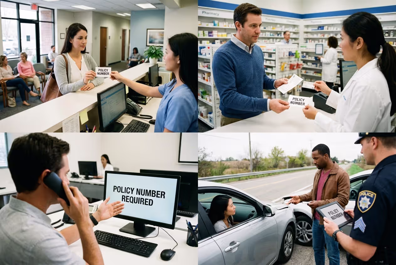Common situations where an insurance policy number is required
