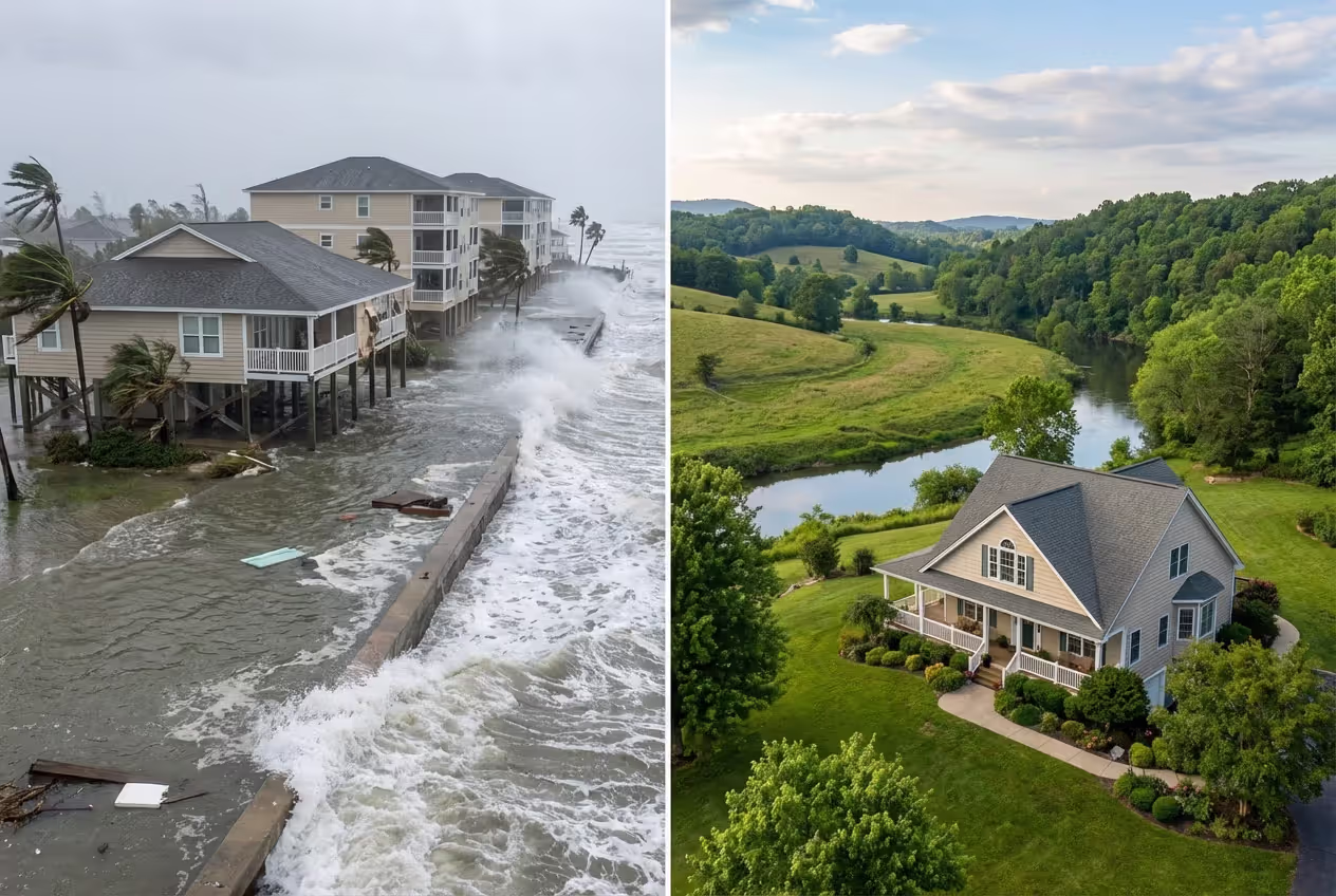 Comparison of high-risk coastal property and lower-risk inland home