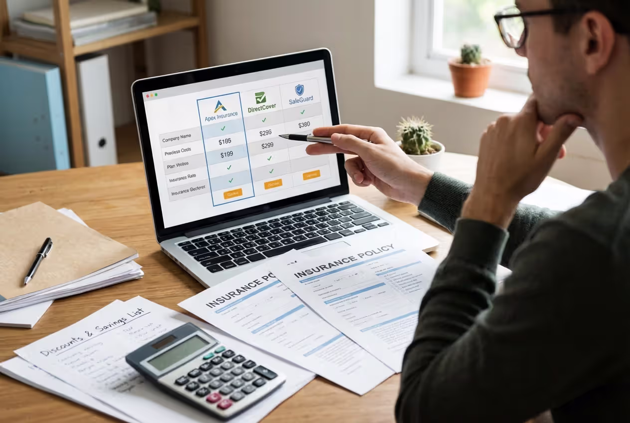 Person comparing insurance quotes and discount options online