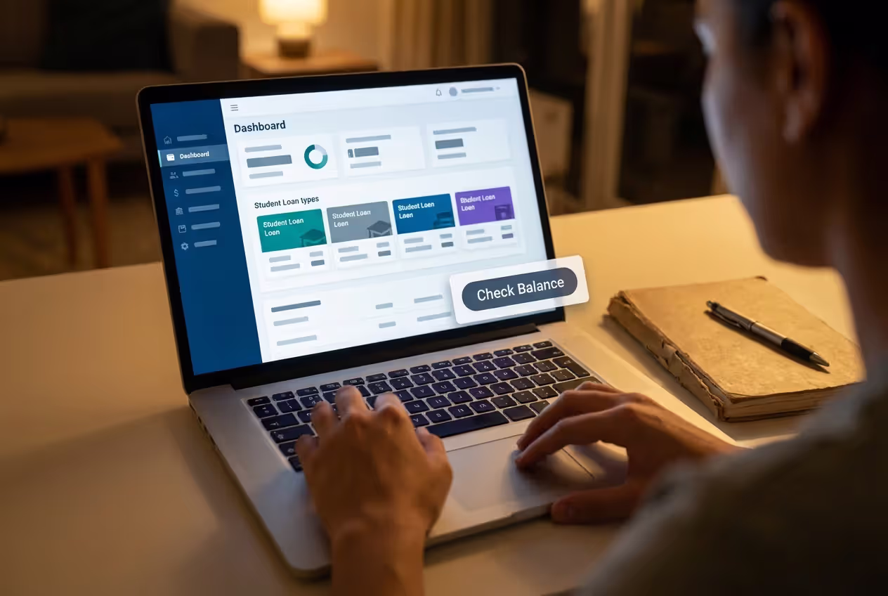 Person reviewing student loan dashboard on a laptop