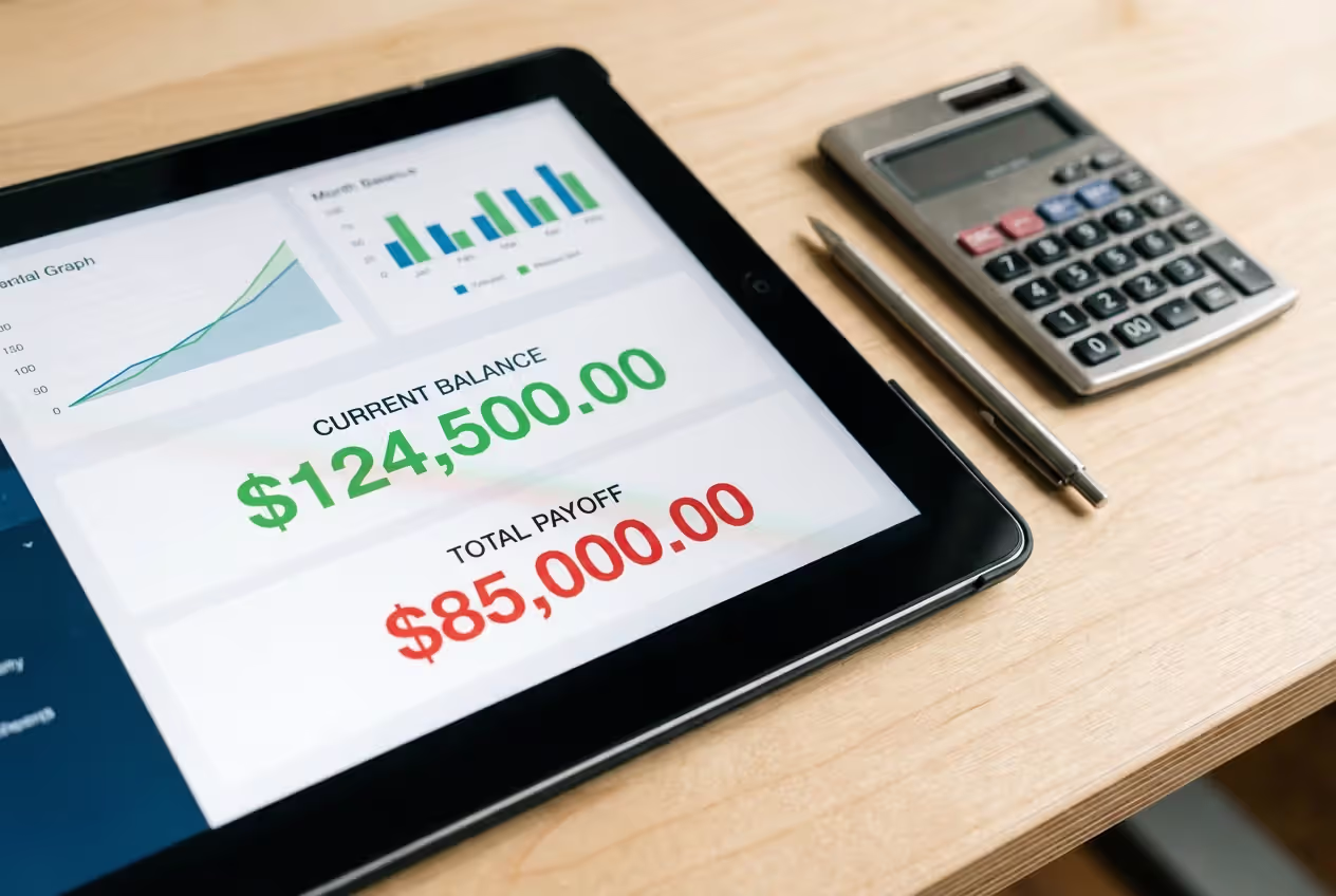Screen showing current balance and payoff amount comparison