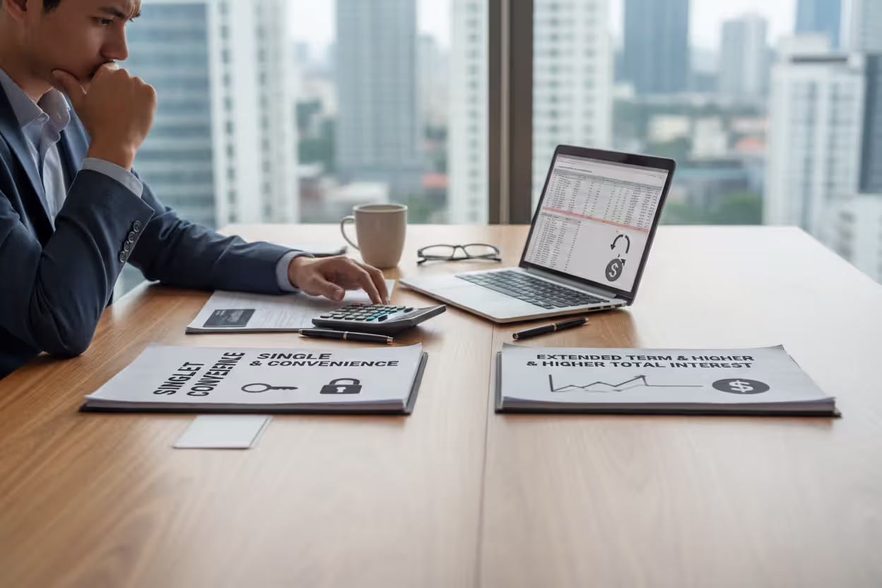 Borrower comparing pros and cons of student loan consolidation