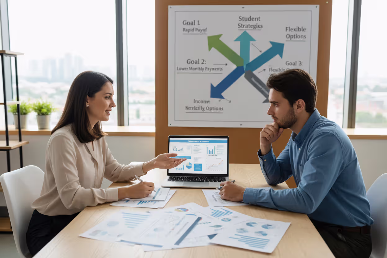 Financial advisor helping a borrower decide on student loan strategy