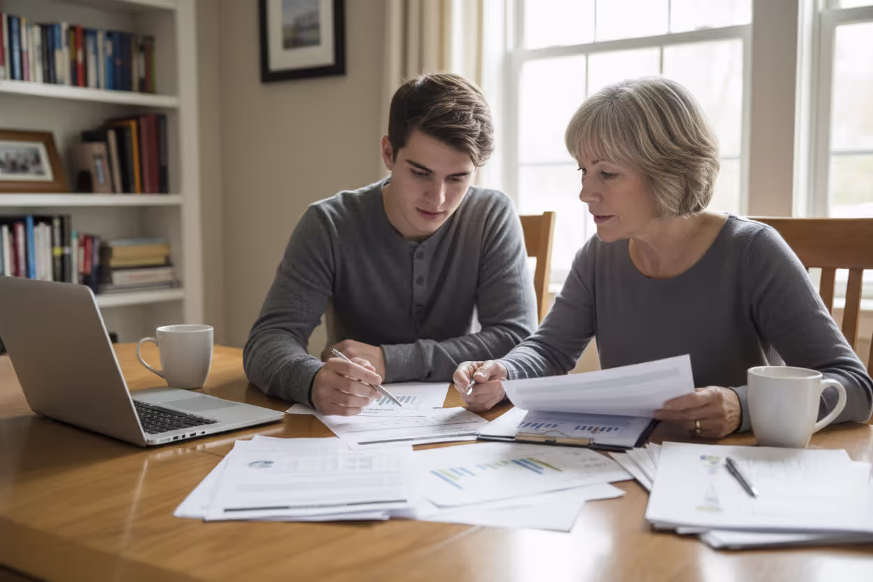 Student and cosigner reviewing loan documents together