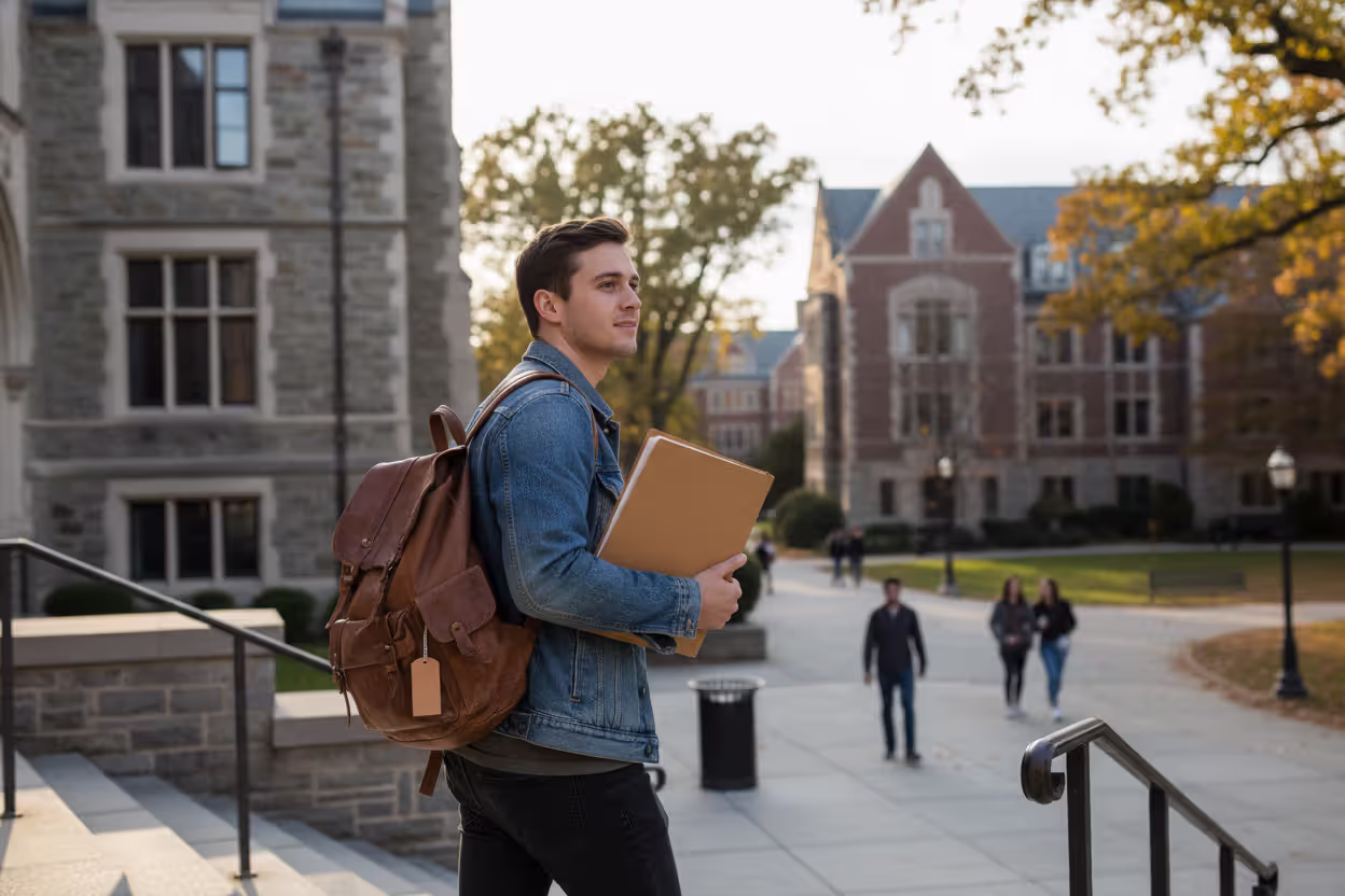 Student leaving campus after ending enrollment