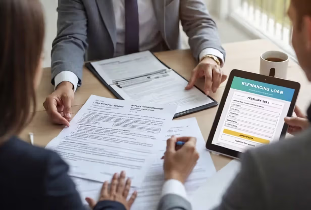 Borrower meeting with lender to review refinancing documents